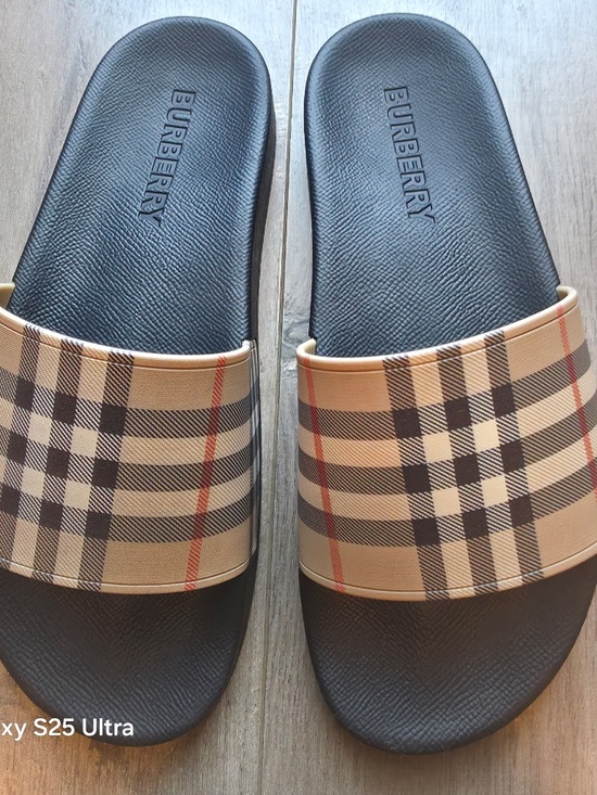 Burberry Novacheck Slide Sandals in Black and Beige main image 5